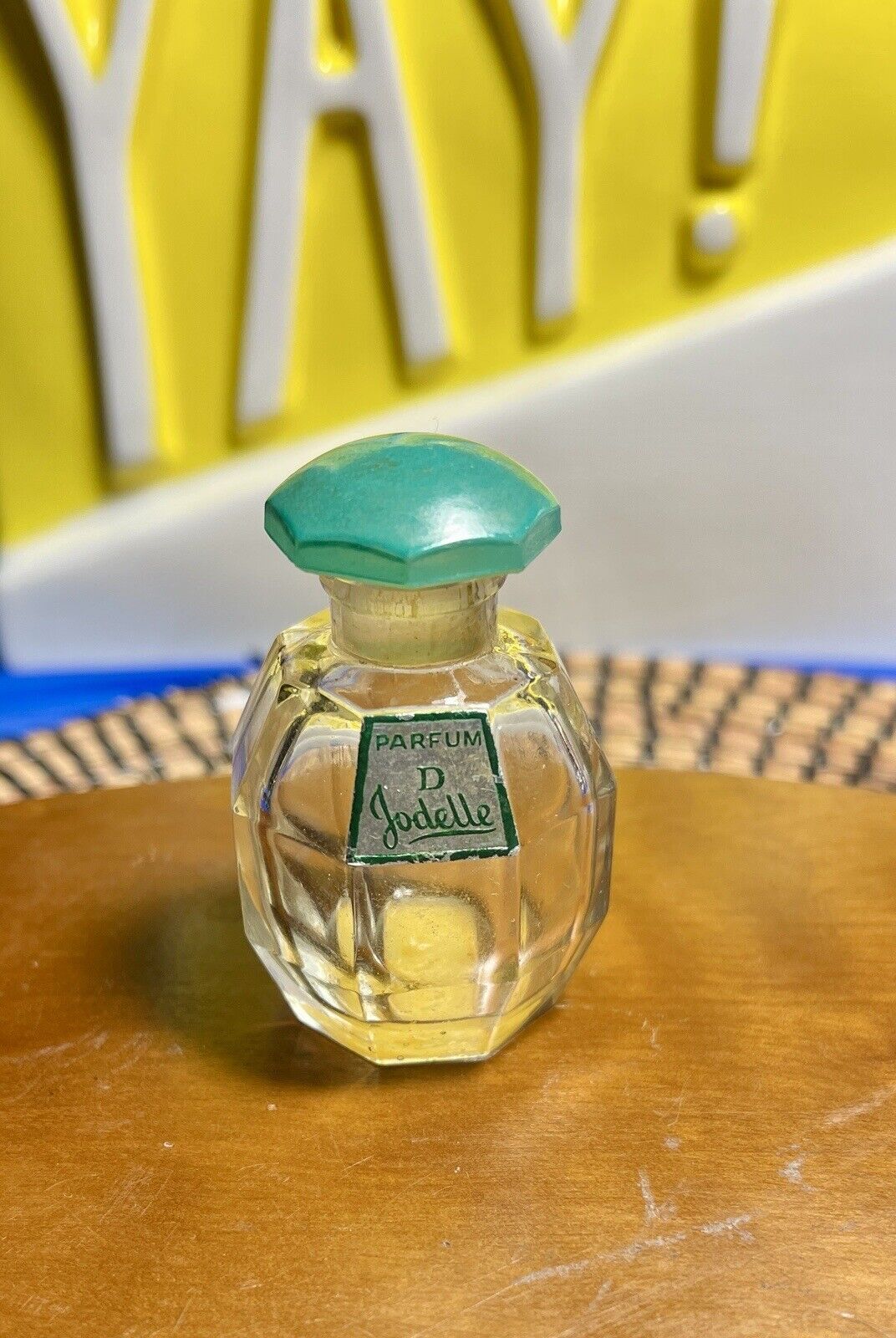 Rare ATQ JODELLE PARFUM Bottle Barrel Shape GREEN STOPPER Art Deco Empty Labels