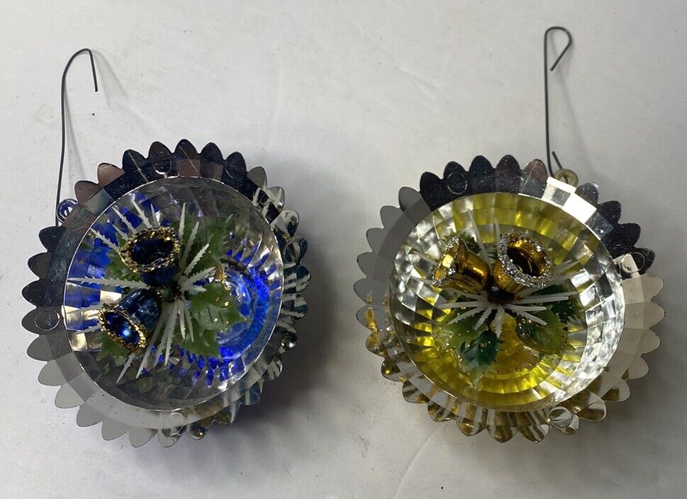 Vintage Set of 2 JewelBrite Open Face Ornaments w/Bells Inside