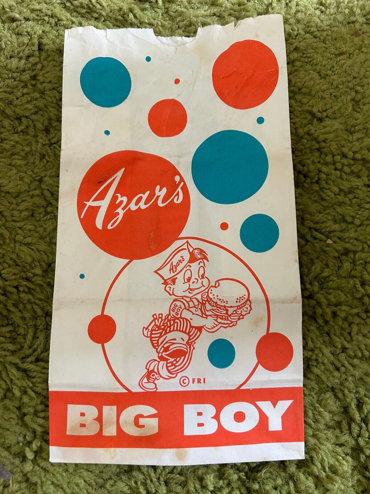 Vintage Late 60s Early 70s Azar’s BIG BOY Hamburger Food Bag Advertising 