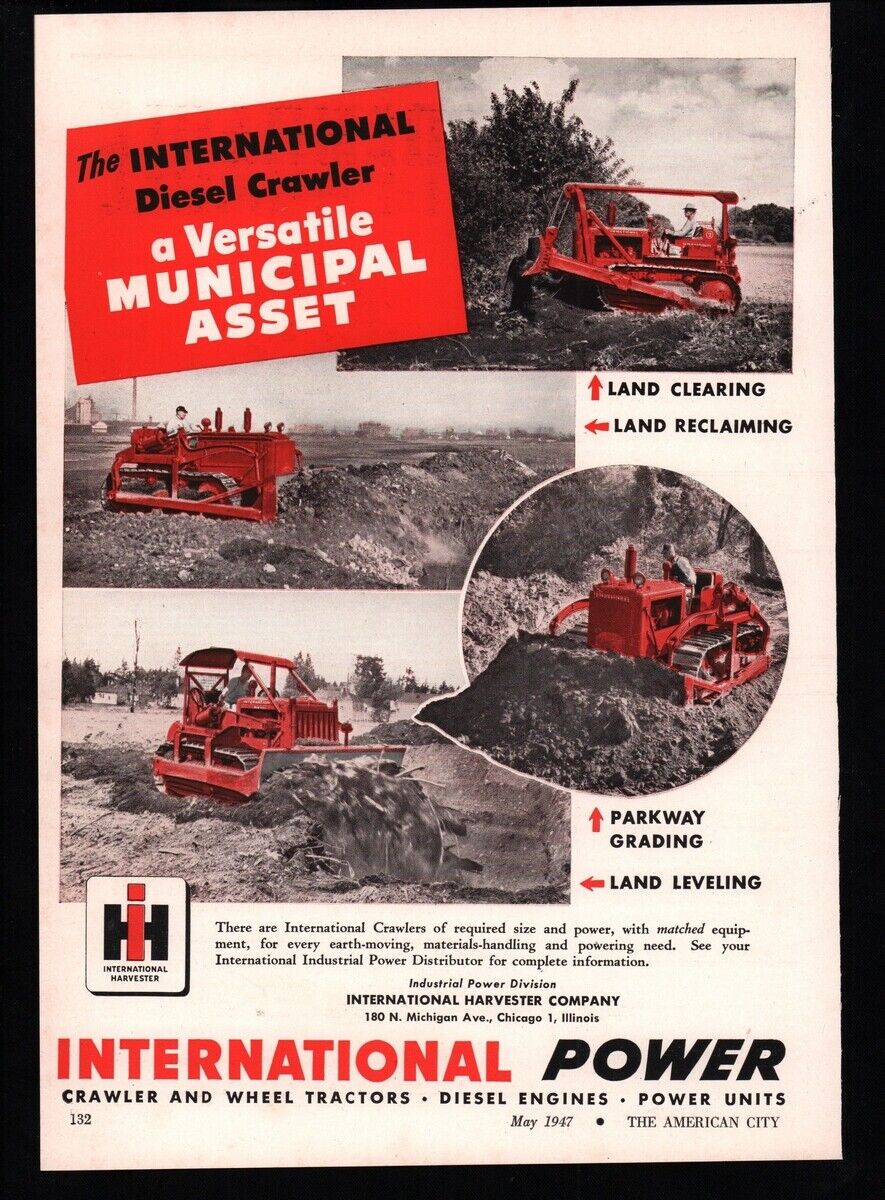 1947 International Harvester ad Bulldozer Diesel Crawler  Vintage photo print ad