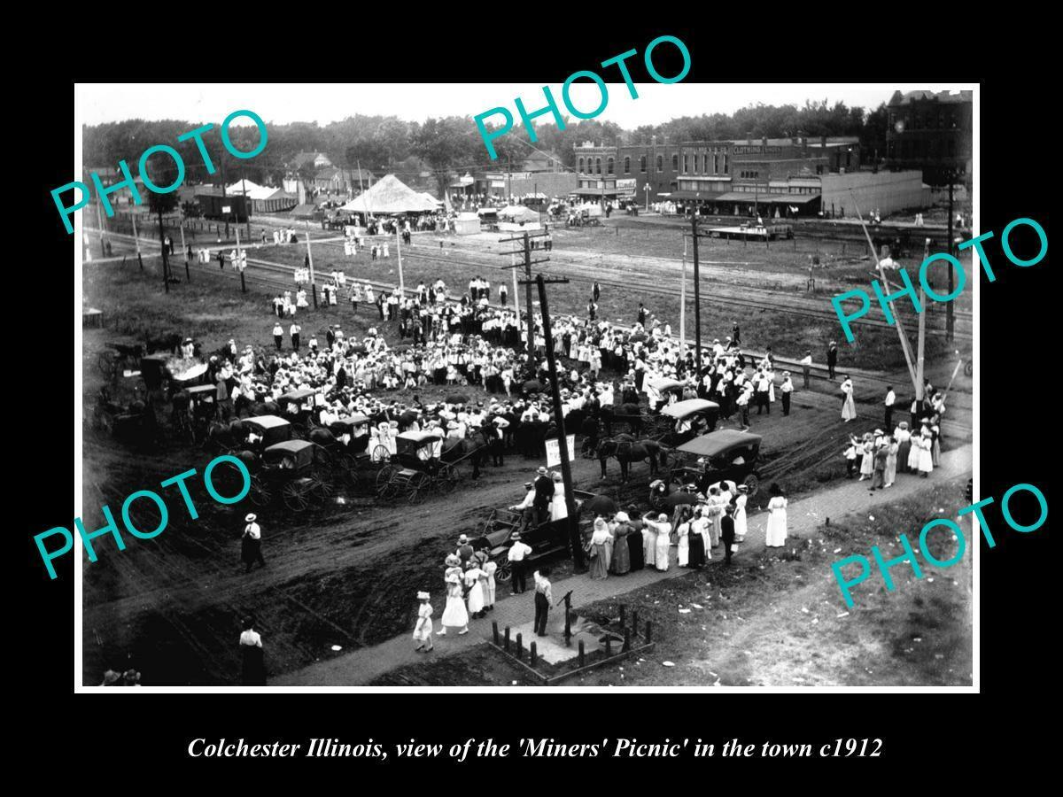 OLD 8x6 HISTORIC PHOTO OF COLCHESTER ILLINOIS VIEW OF THE MINERS PICNIC c1912