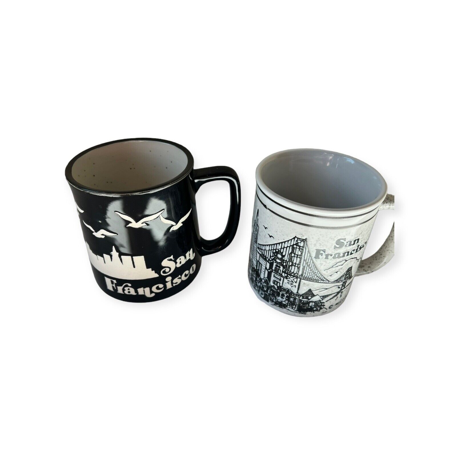 Vintage Pair San Francisco Mico 1982 & SNCO Coffee Mug Cup Black & White