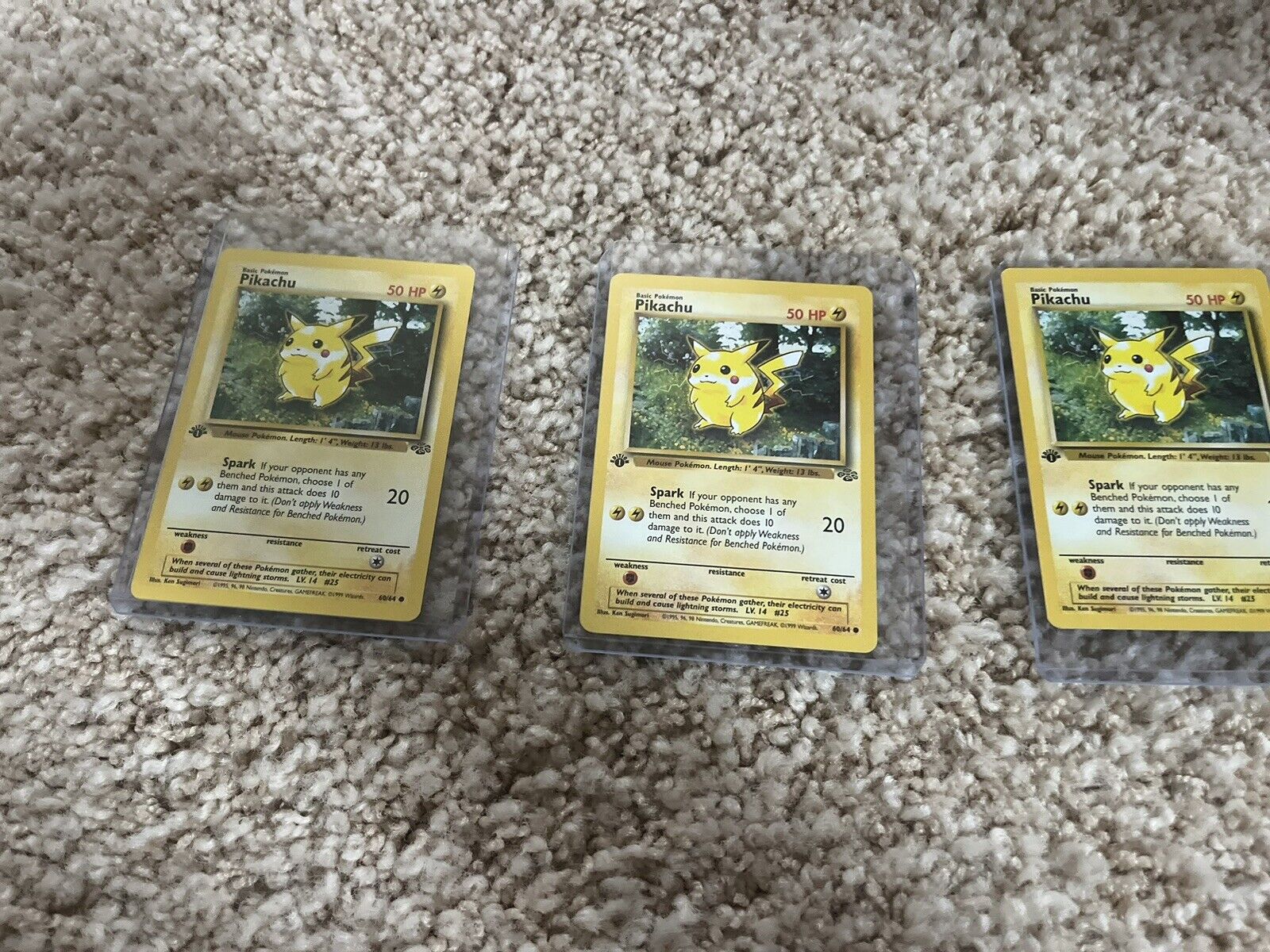 Lot Of 3 1st Edition Jungle Pikachus Pedigreed, Mint (Likely PSA 8-10) 