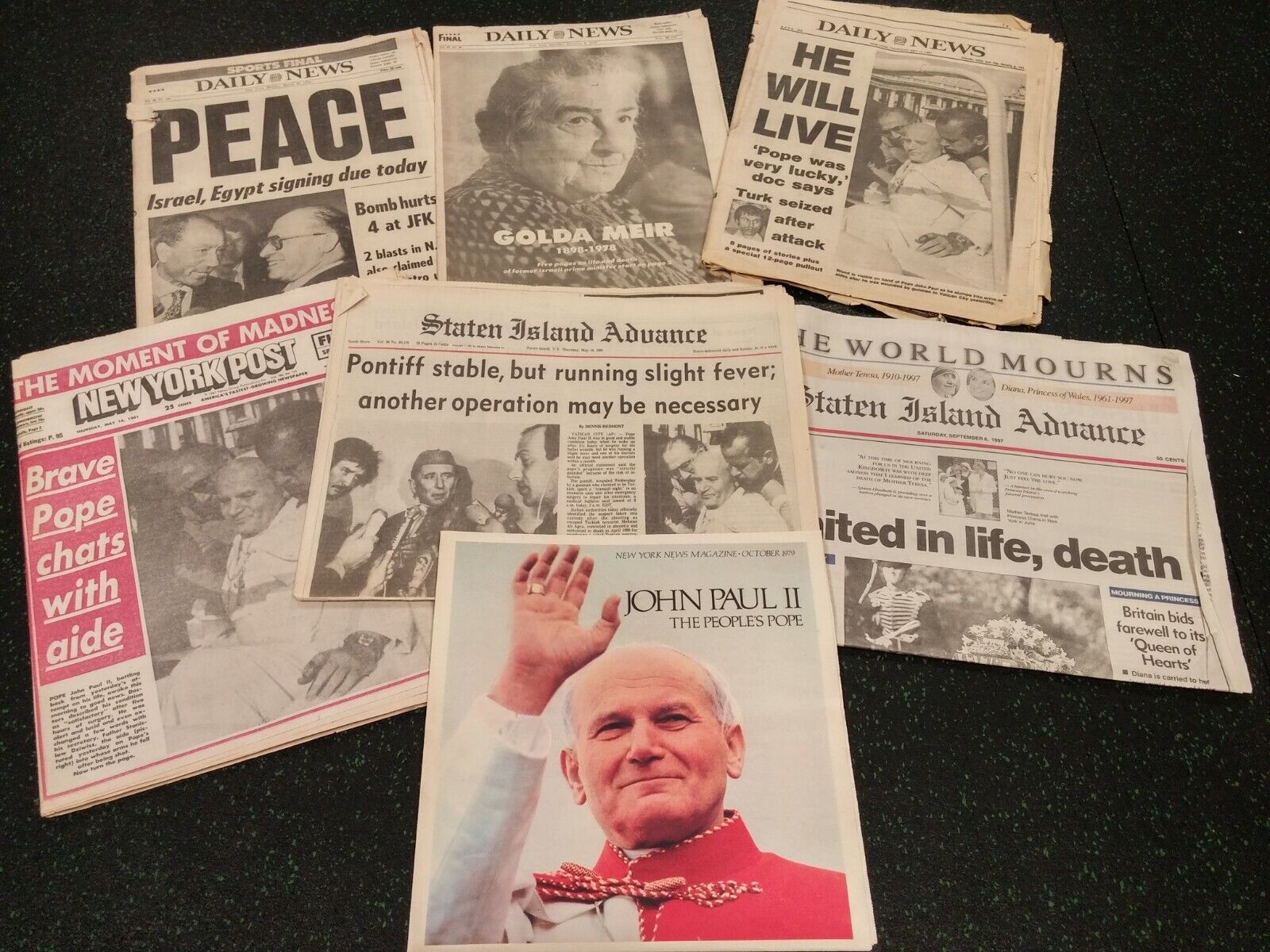 VINTAGE New York Newspapers ;  Pope John Paul ; Golda Meir ; Princess Diana