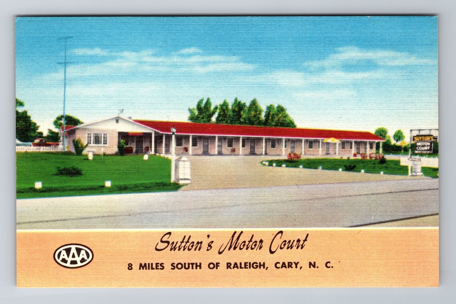 Cary NC-North Carolina, Sutton\'s Motor Court, Advertisement, Vintage Postcard