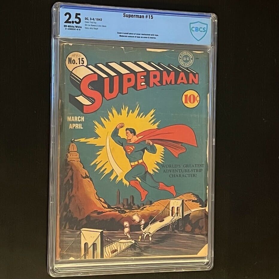 Superman #15 (1942) ⭐ CBCS 2.5 ⭐ Rare Golden Age Jerry Siegel DC Comic