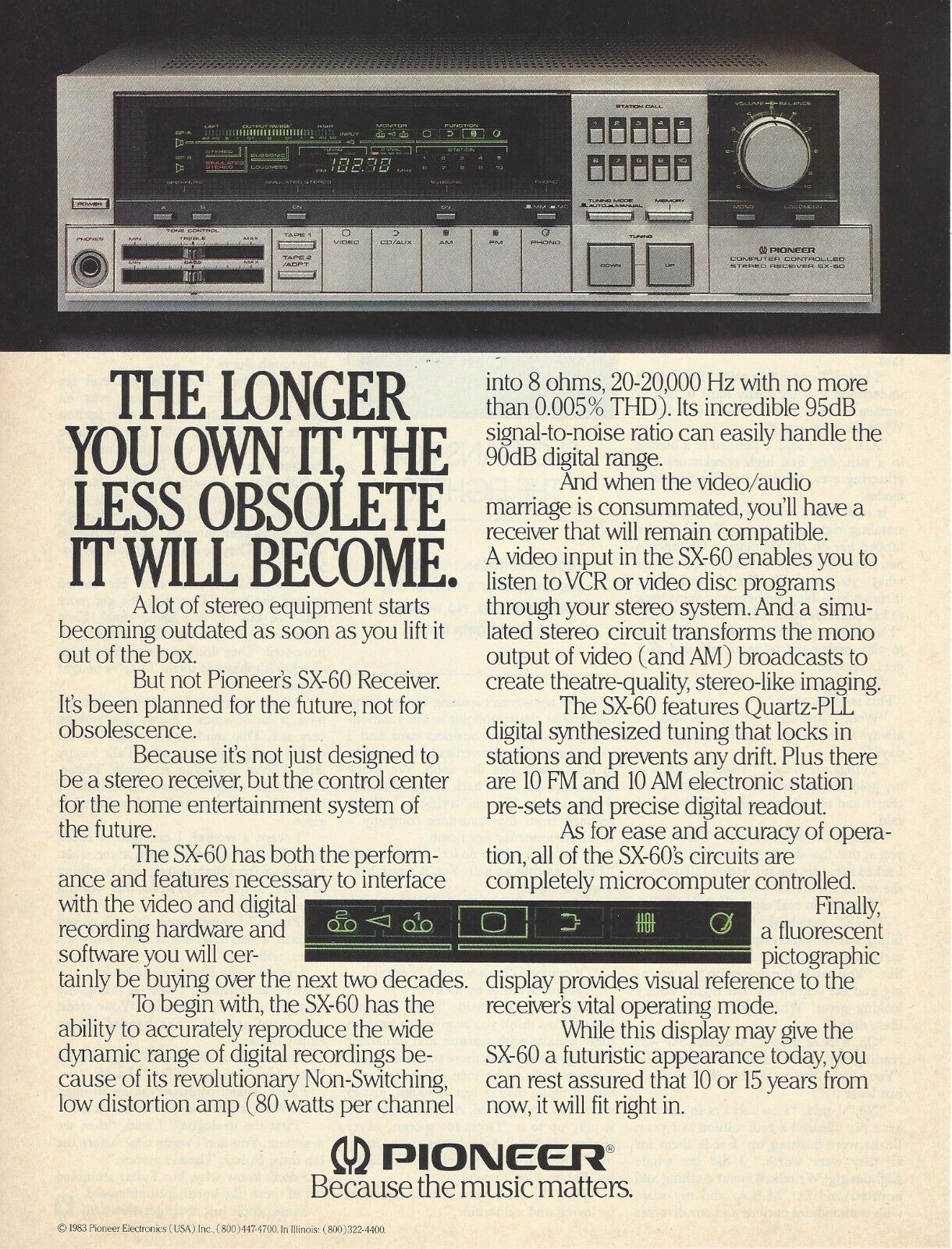 1983 Pioneer SX-60 Stereo Receiver vintage PRINT AD 80's Advertisement
