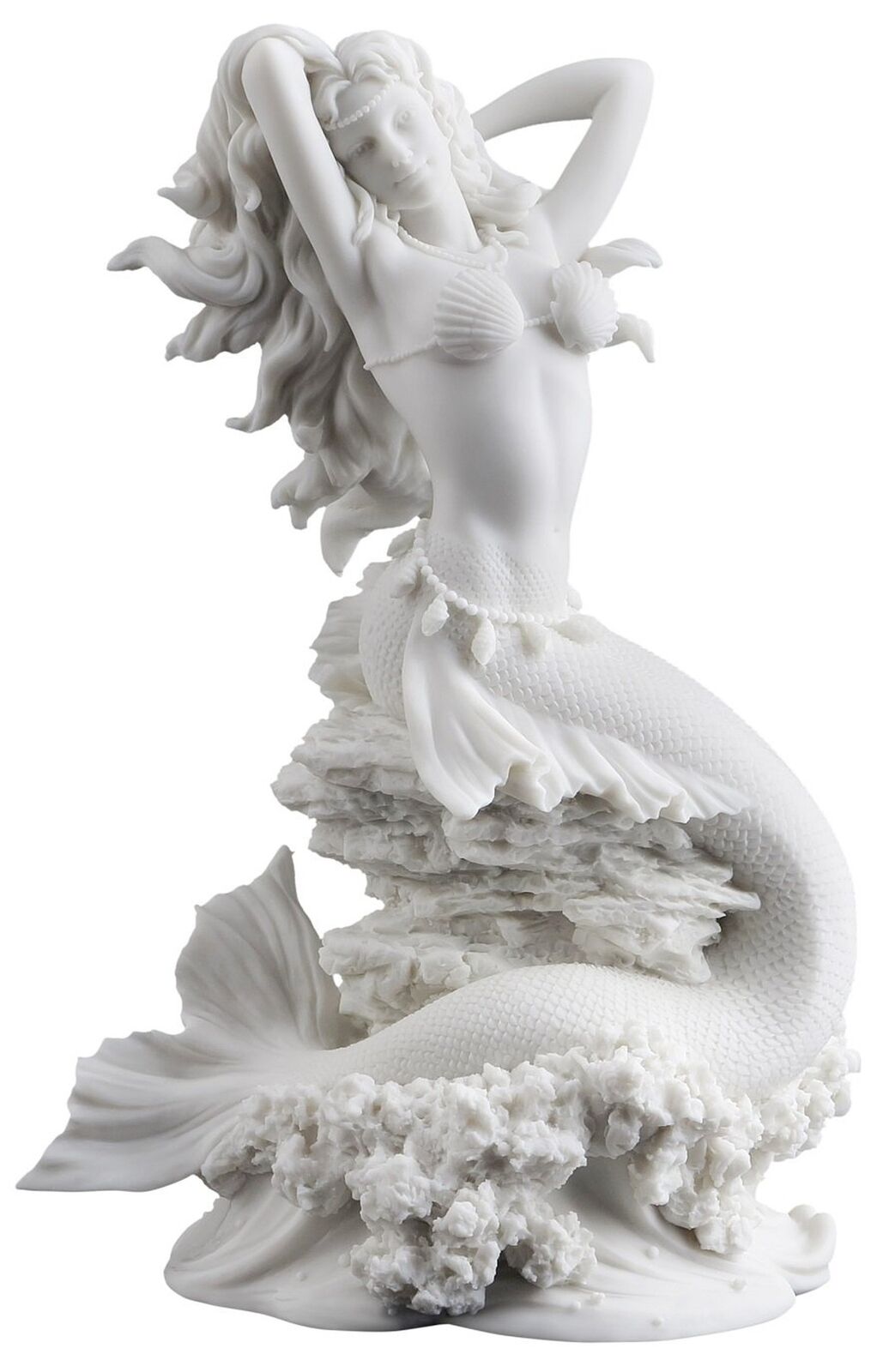 JFSM INC Large Beautiful Mermaid on Rock - White Statue Sculpture Figurine
