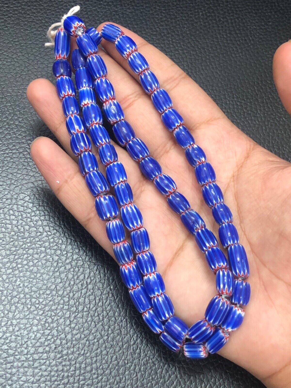 Antique Style Venetian Chevron Blue Glass Beads Strands 7.5mm