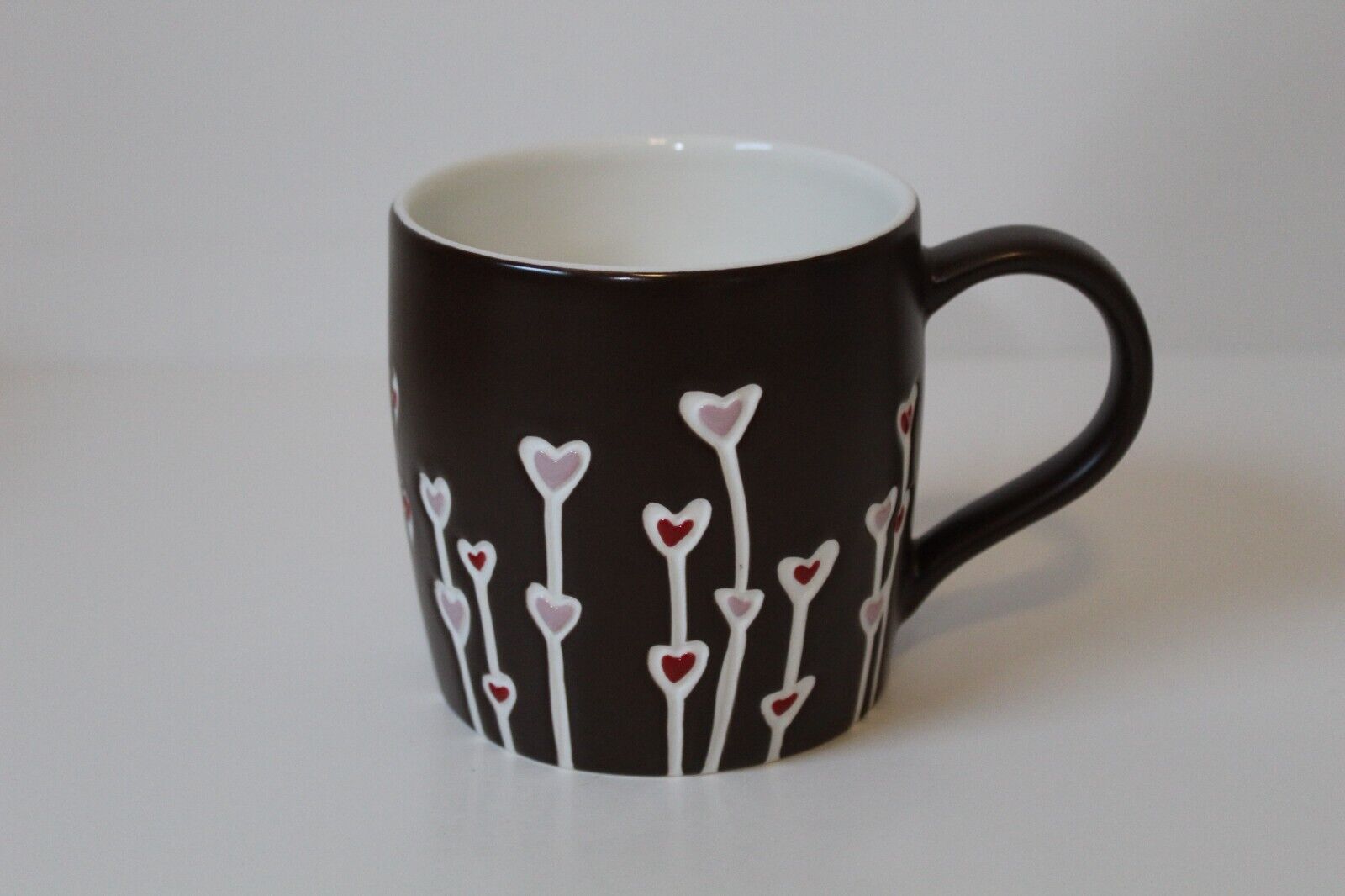 Starbucks 2009 Hand Painted Chocolate Brown with Hearts 16 oz Ceramic Coffee Mug