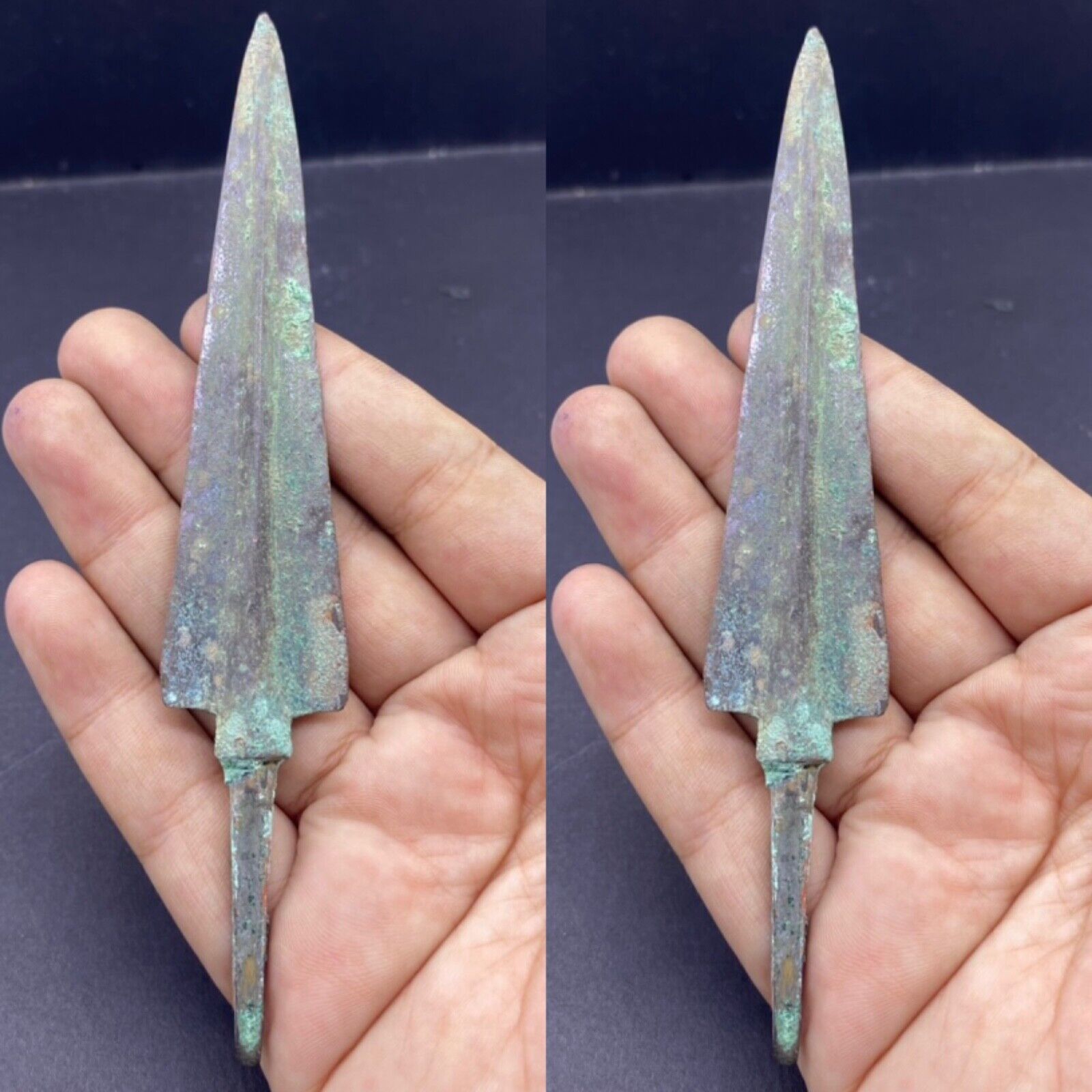 Very Authentic Stunning Rare Ancient Bronze Arrow Spear Head With Patina On Top