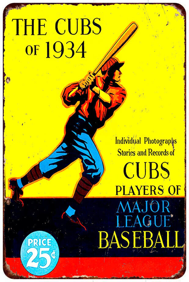 1934 Chicago Cubs Baseball Yearbook Vintage Look Reproduction Metal sign