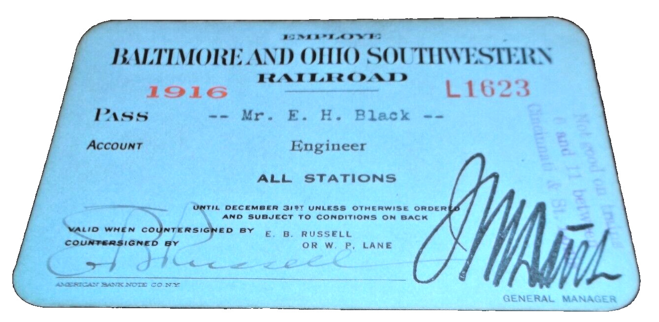 1916 BALTIMORE & OHIO SOUTHWESTERN RAILROAD EMPLOYEE PASS #1623