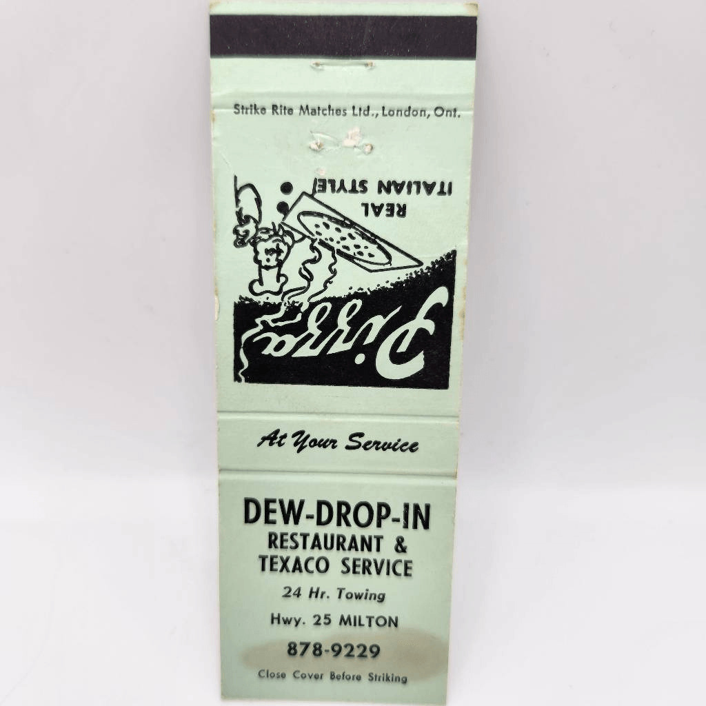 Vintage Matchcover Dew-Drop-In Restaurant Texaco Service Milton Ontario Canada