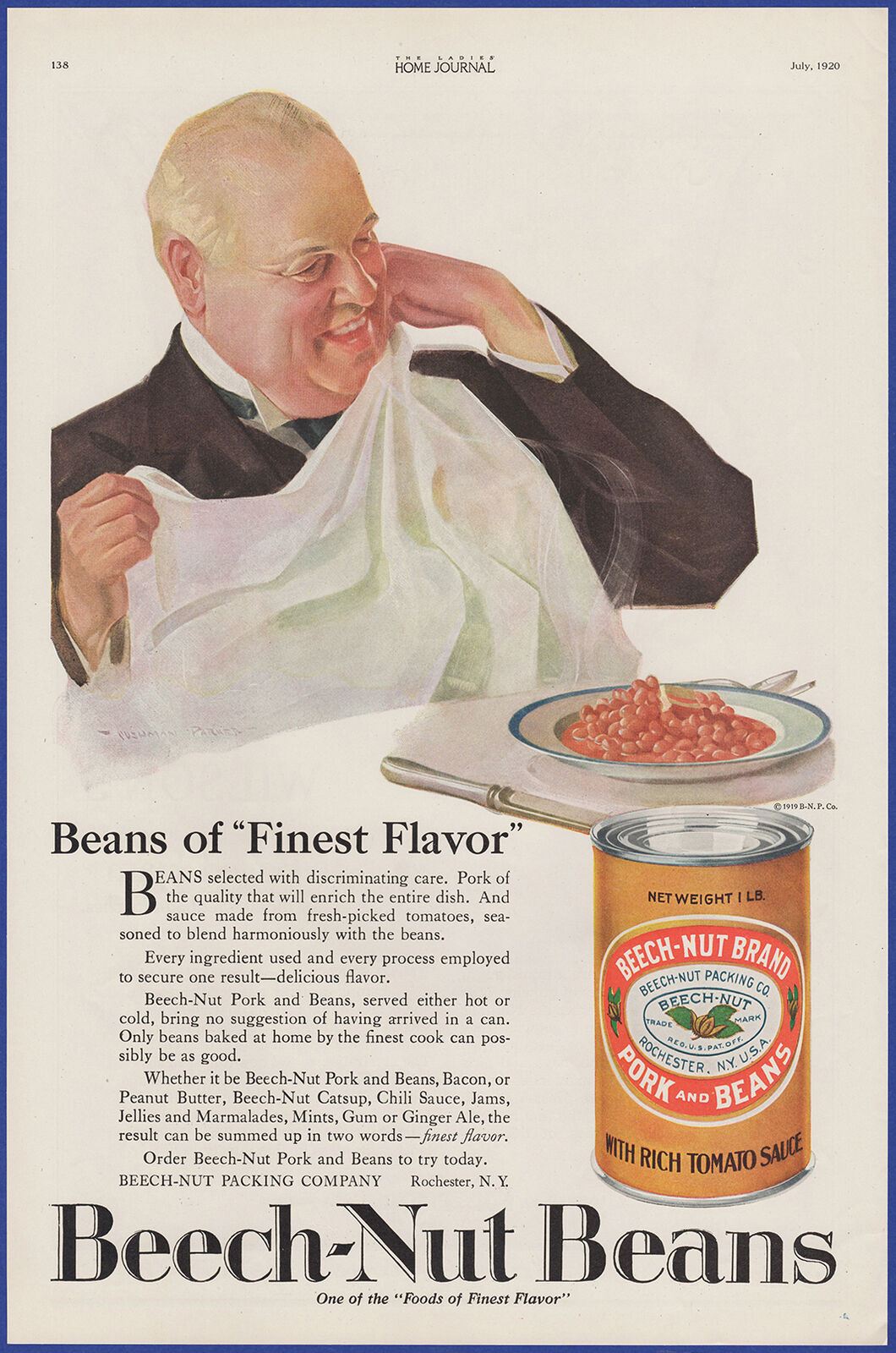 Vintage 1920 BEECH-NUT Pork And Beans Kitchen Cushman Parker Art 1920\'s Print Ad