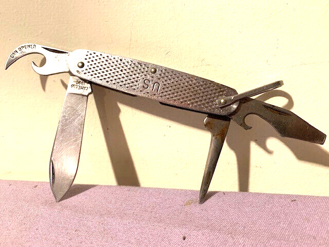 Camillus 1990 US Military Multi-Tool All Stainless Folding Pocket Knife -- Good