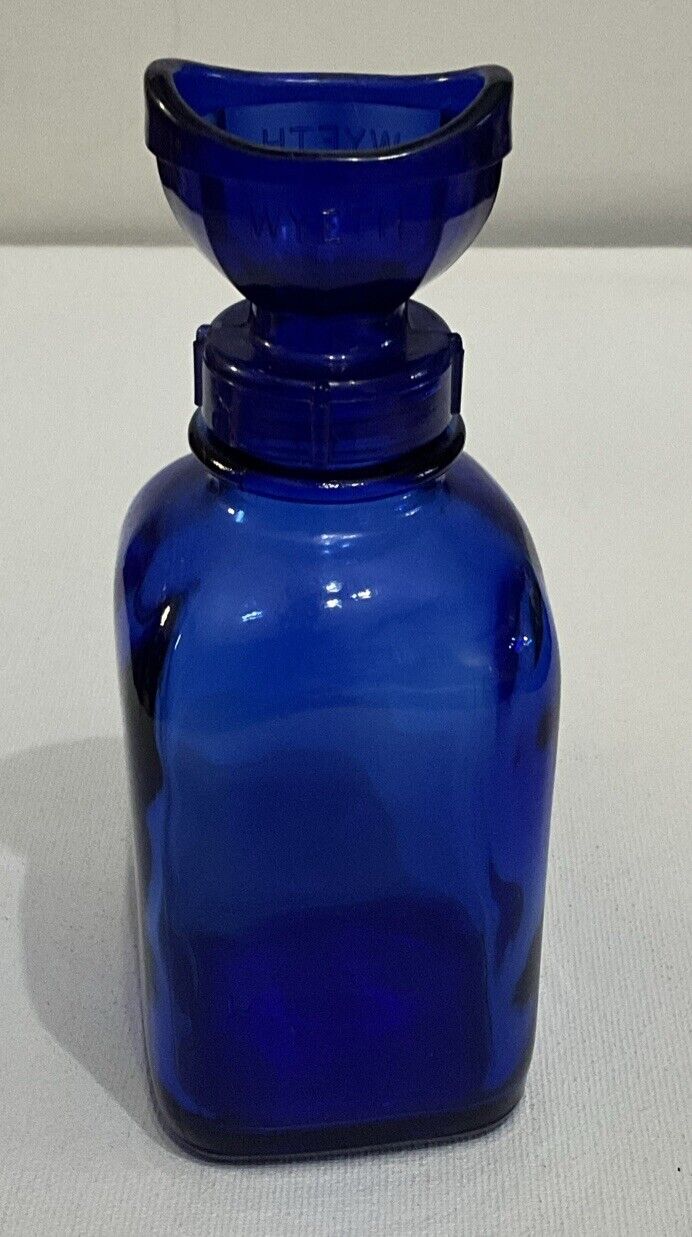 John Wyeth Bros. Rx Cobalt Blue Eye Wash Bottle With Glass Stopper No.412 Rare