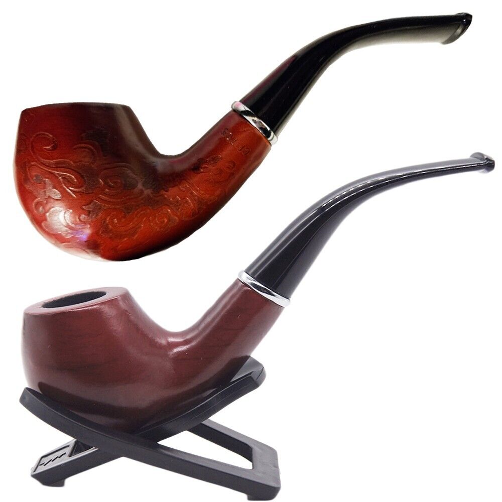 2 Durable Wooden Wood Smoking Pipe Tobacco Cigarettes Cigar Pipes Enchase Gift R