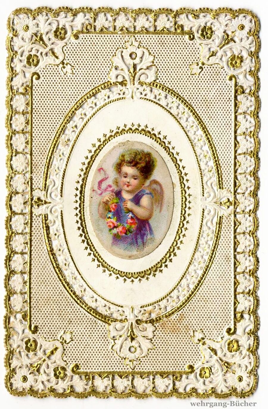 C. 1850 extra fine die cut paper scrap with an Angel medallion in the center