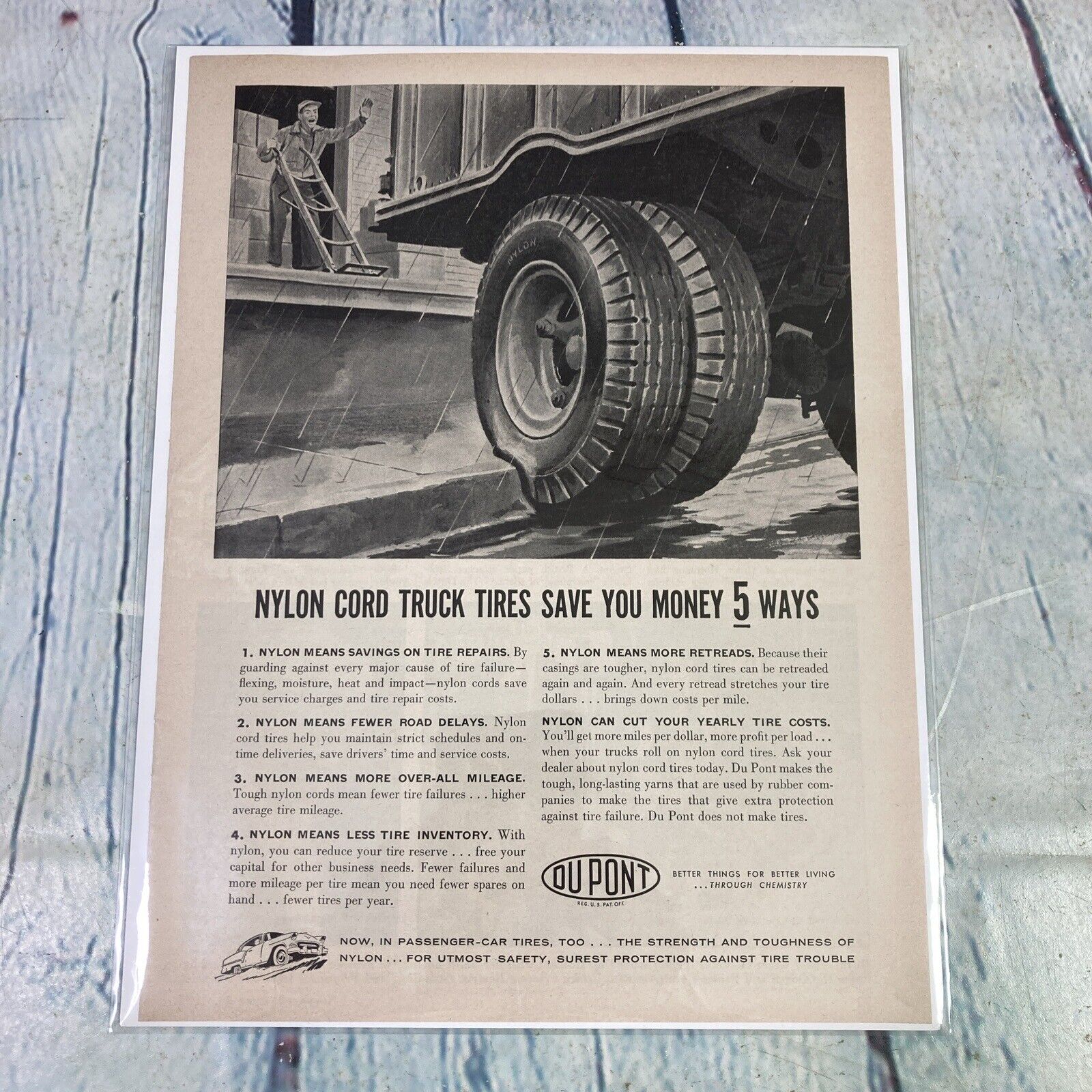 Vtg 1956 Print Ad Dupont Nylon Cord Truck Tires Magazine Advertisement Ephemera