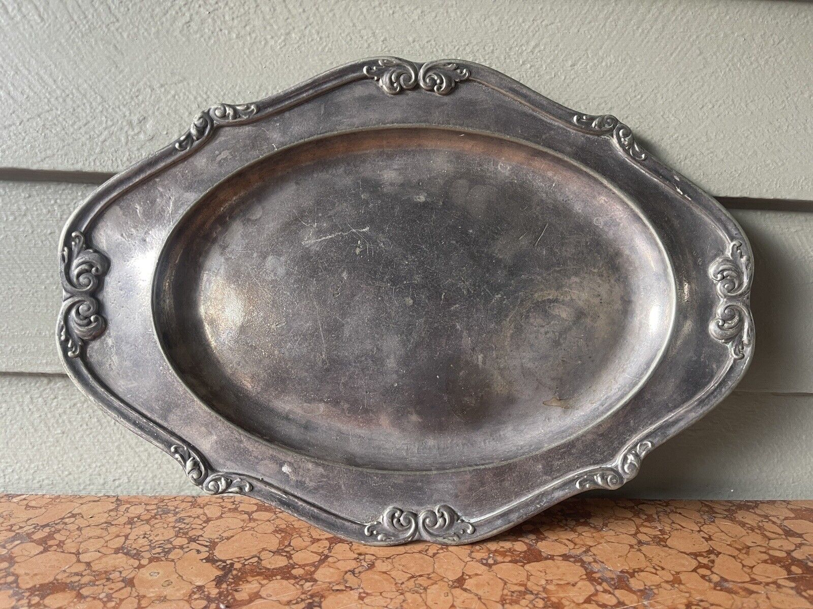 VINTAGE HOTEL SILVER ST. FRANCIS SILVER SOLDERED SERVING TRAY SWIRLY DESIGN