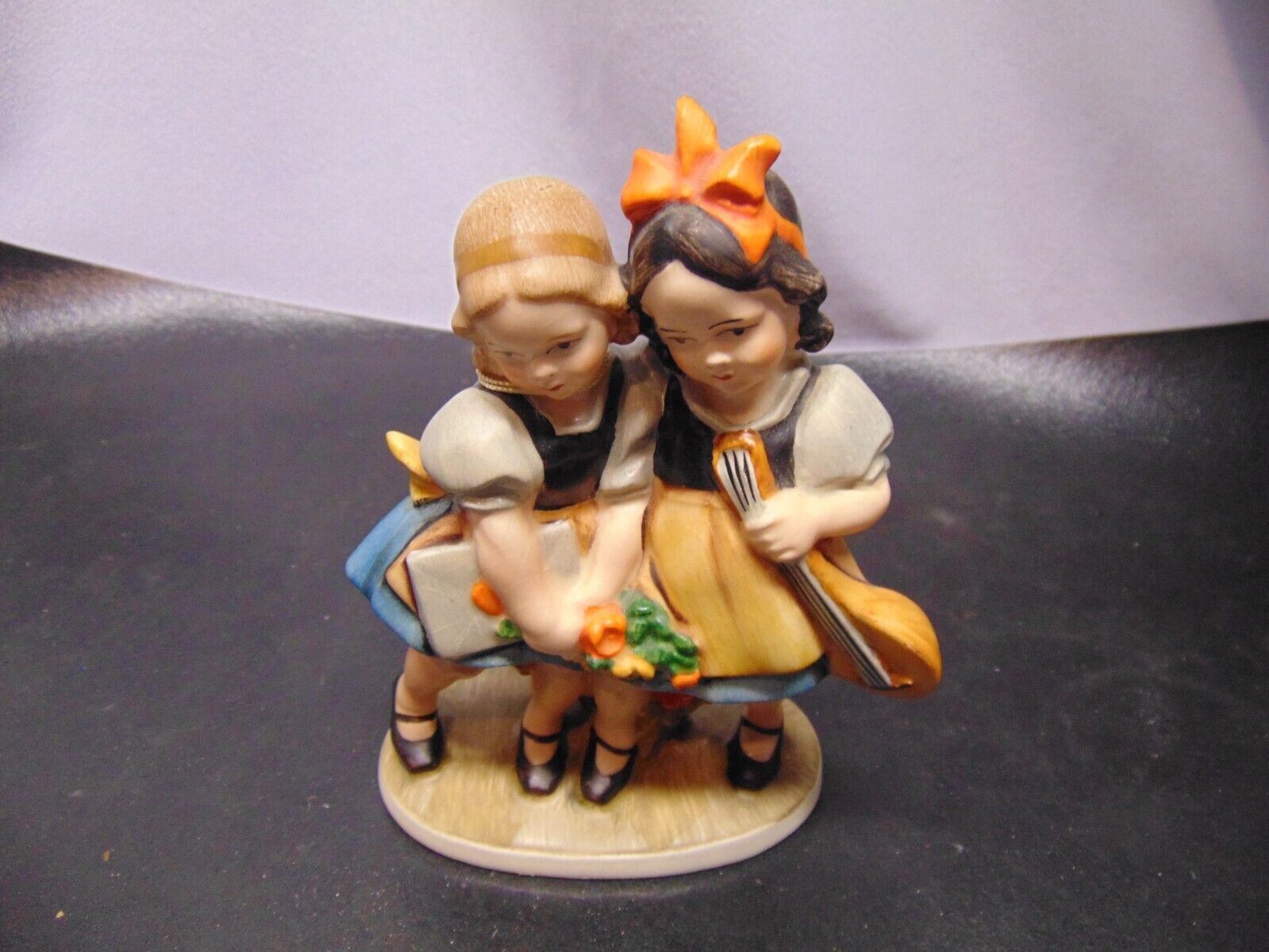 Vintage Friedel Friends Figurine Girls holding flower & mandolin w Tag Germany 5