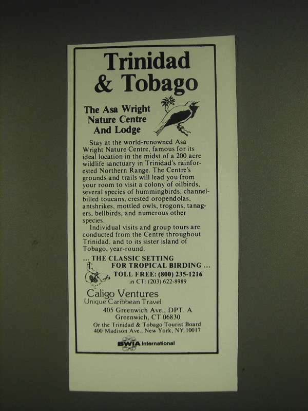 1985 Trinidad & Tobago Tourist Board Ad - Asa Wright Nature Centre