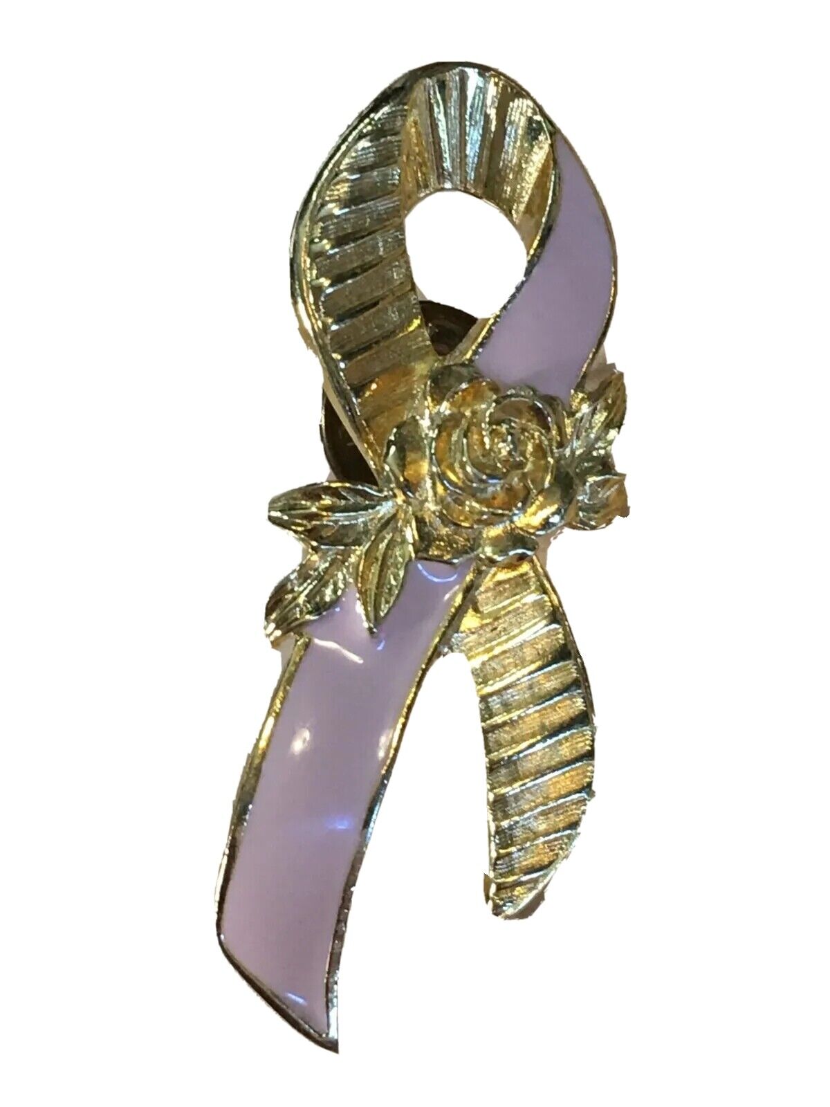 Avon Rose Ribbon Gold Toned Lapel Pin Vintage Pinback 