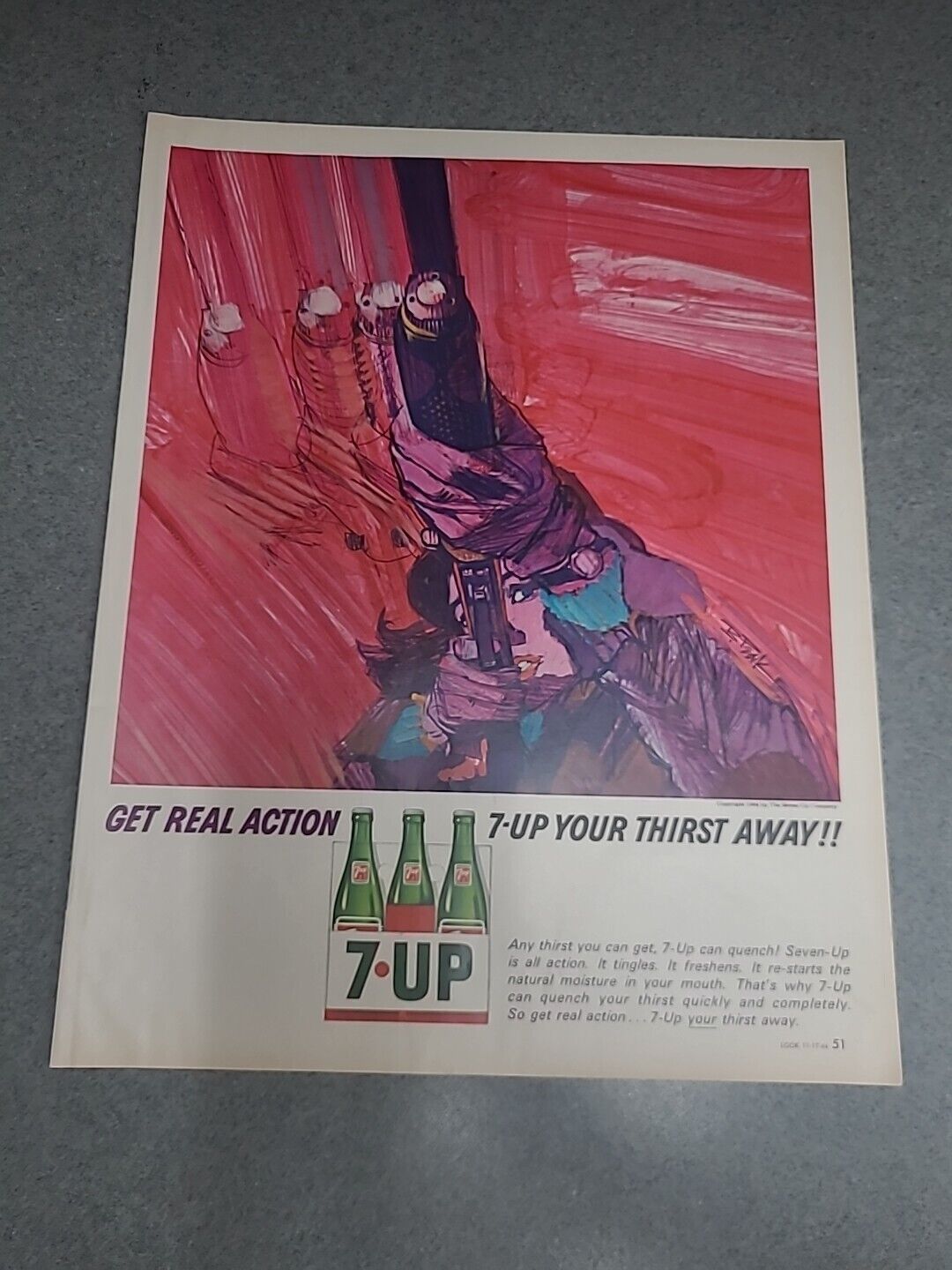 7-up Soda Girl Shooting Bob Peak Vintage Print Ad 1964 10x13 