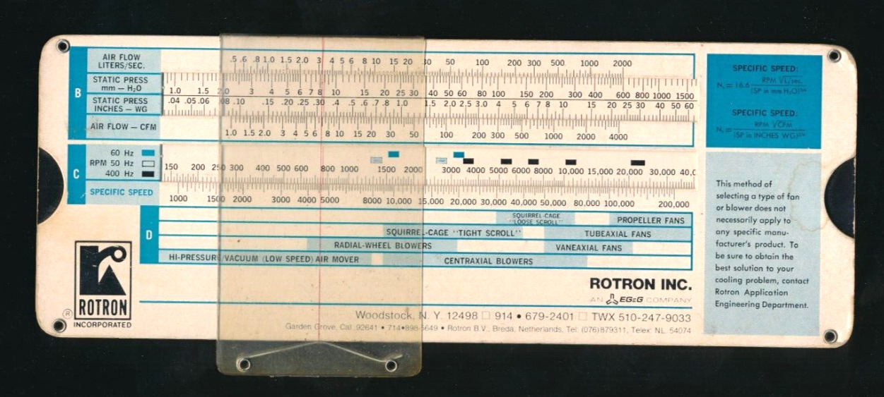 Vintage Slide Rule -  ROTRON Airmover Calculator 3x9