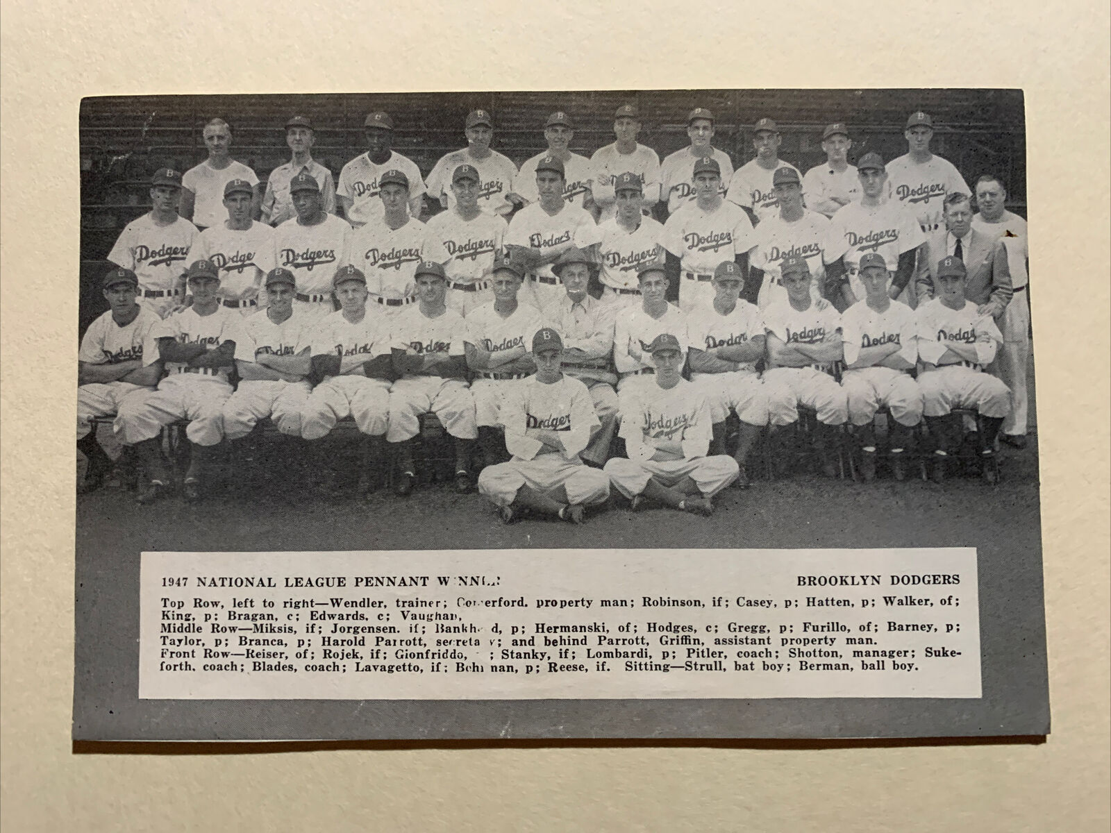 Brooklyn Dodgers Jackie Robinson 1947 Louisville Slugger Baseball Team 5X7 Pic