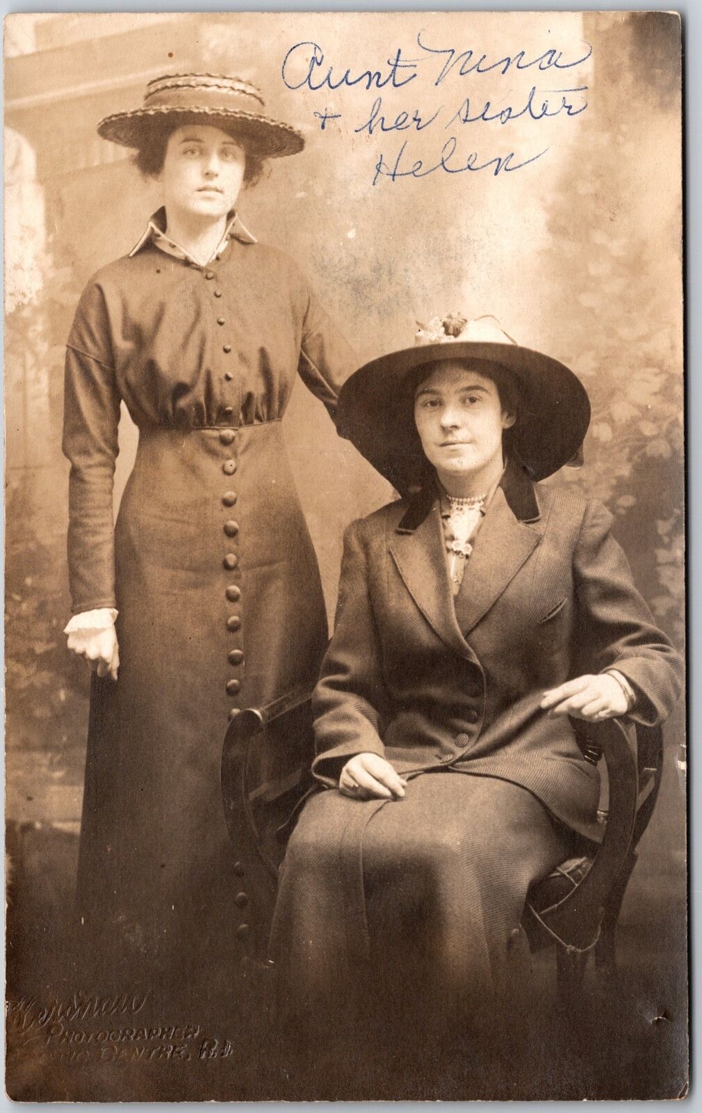 Portrait, Aunt Nina and Her Sister Helen, Black & White, RPPC, Vintage Postcard