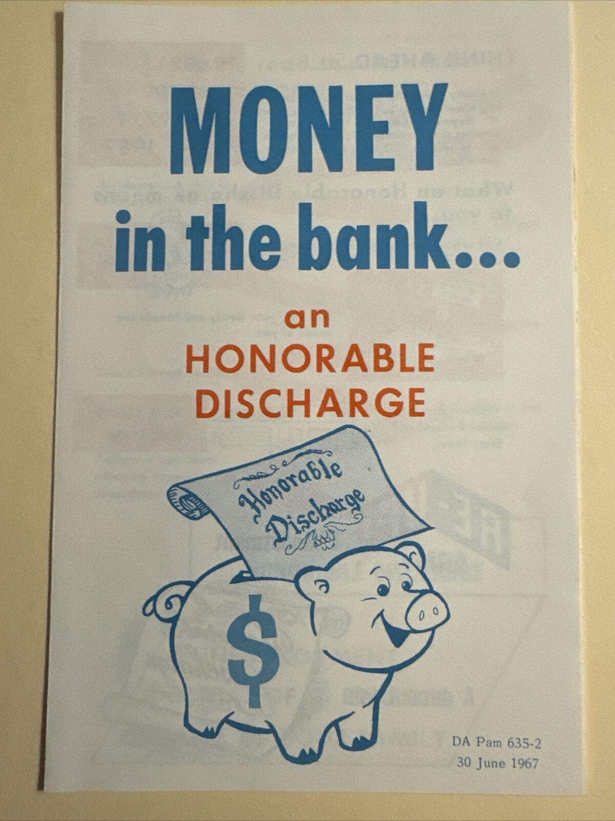 Vietnam Era Army Pamphlet Da 635-2 30 June 1967 Money In The Bank An Honorable D