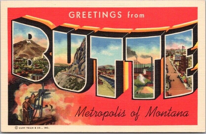 BUTTE Mont. Large Letter Greetings Postcard 