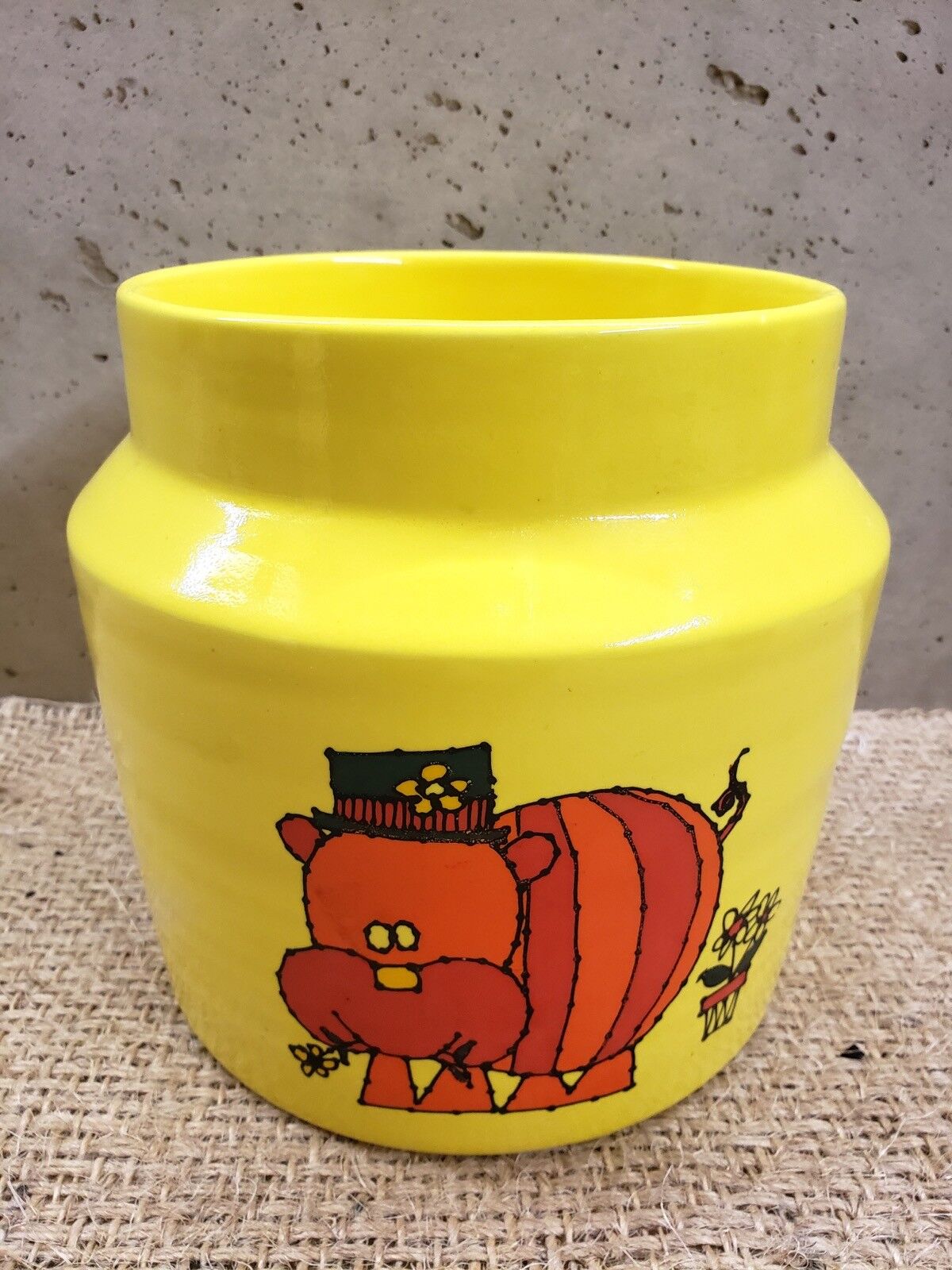 Haeger Orange Hippo wearing Top Hat Jar Pot