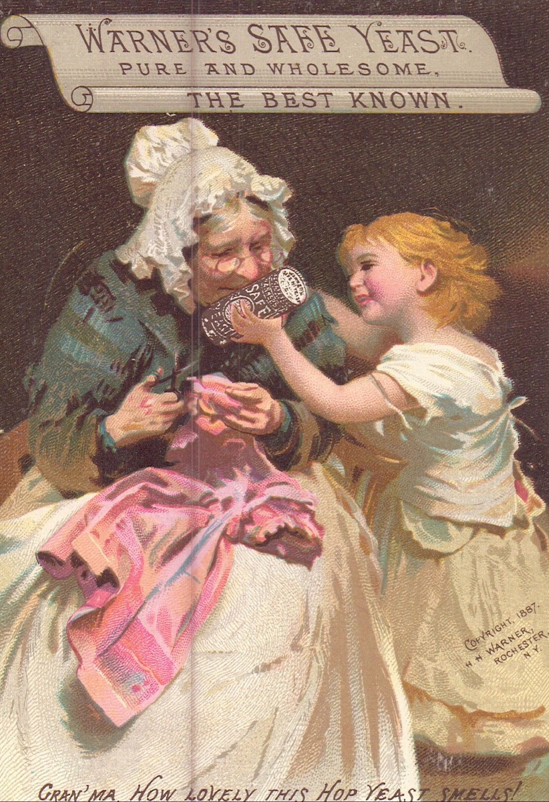 Victorian Trade Card - Warner\'s Safe Yeast - Old Lady and Child 1887