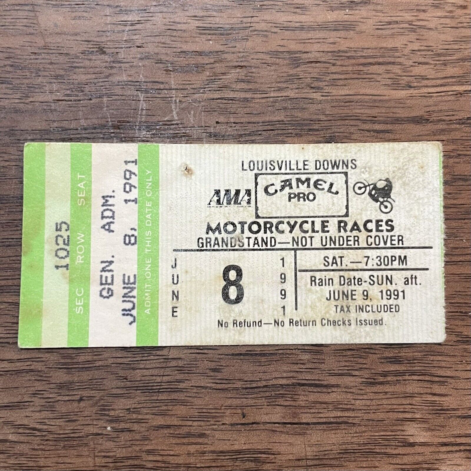 CAMEL PRO AMA Motorcycle Races Ticket Louisville Downs June 8 1991