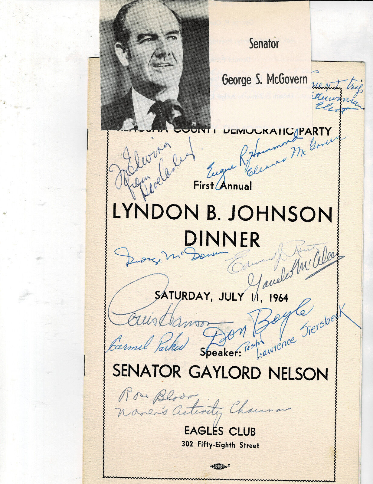 Senator George S. McGovern Autograph & other Prominent Democrat Autograhps 1964