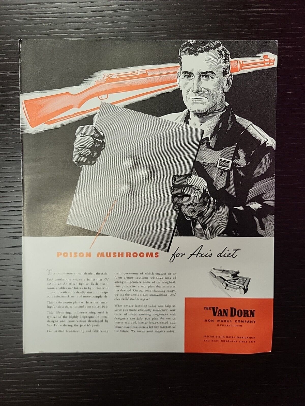 Van Dorn Iron Works 1943 Fortune Magazine WW2 Print Ad Poison Mushrooms Gun Iron