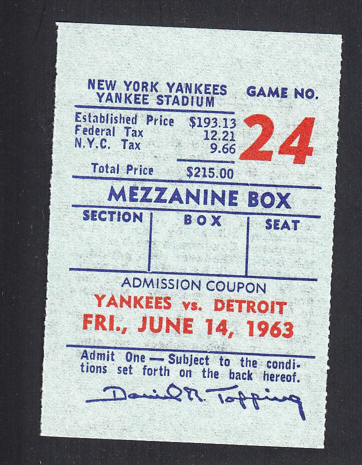 Vintage New York Yankees vs Detroit Tigers June 14 1963 Unused Ticket Stub 