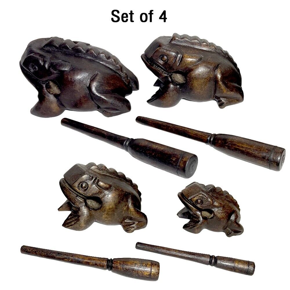 4pcs Thai Wooden Croaking Frog Instrument Musical Sound Toy Handcraft With Stick