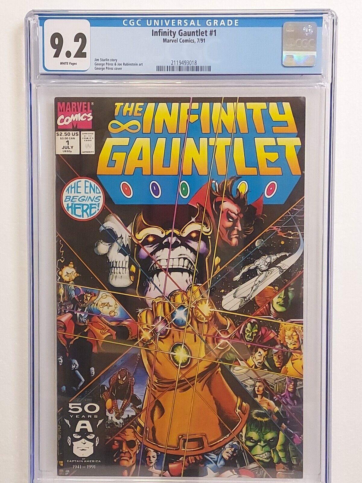 Infinity Gauntlet #1 CGC 9.2 🔑 1st Print  Jim Starlin George Perez 1991 Marvel