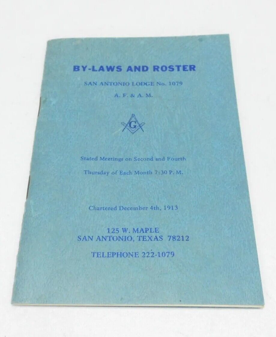 1975-1977 Masonic By-Laws and Roster Lodge 1079 San Antonio Texas Vintage