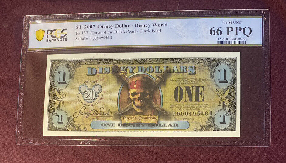 2007 Disney Dollar - $1 Pirates - Disney World PCGS 66 PPQ Block F-B (DIS137)