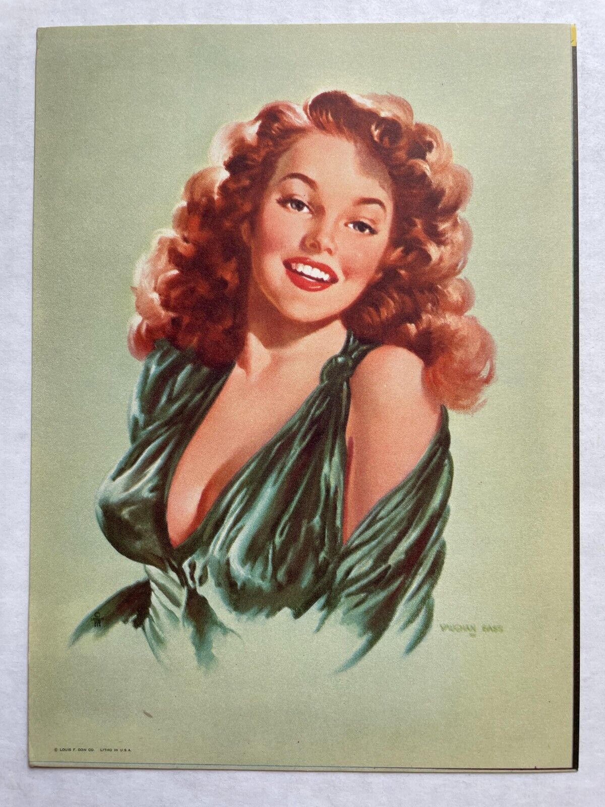 Vintage 1950-60's SMALL Pinup Girl Picture Busty Red Head by Vaughan Bass