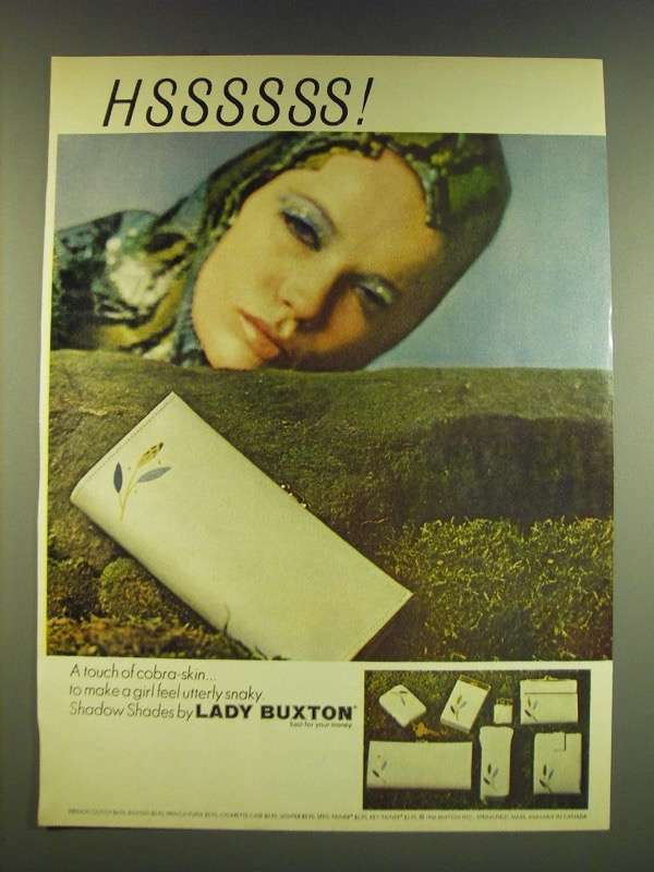 1966 Lady Buxton Shadow Shades Ad - Hssssss A touch of cobra-skin