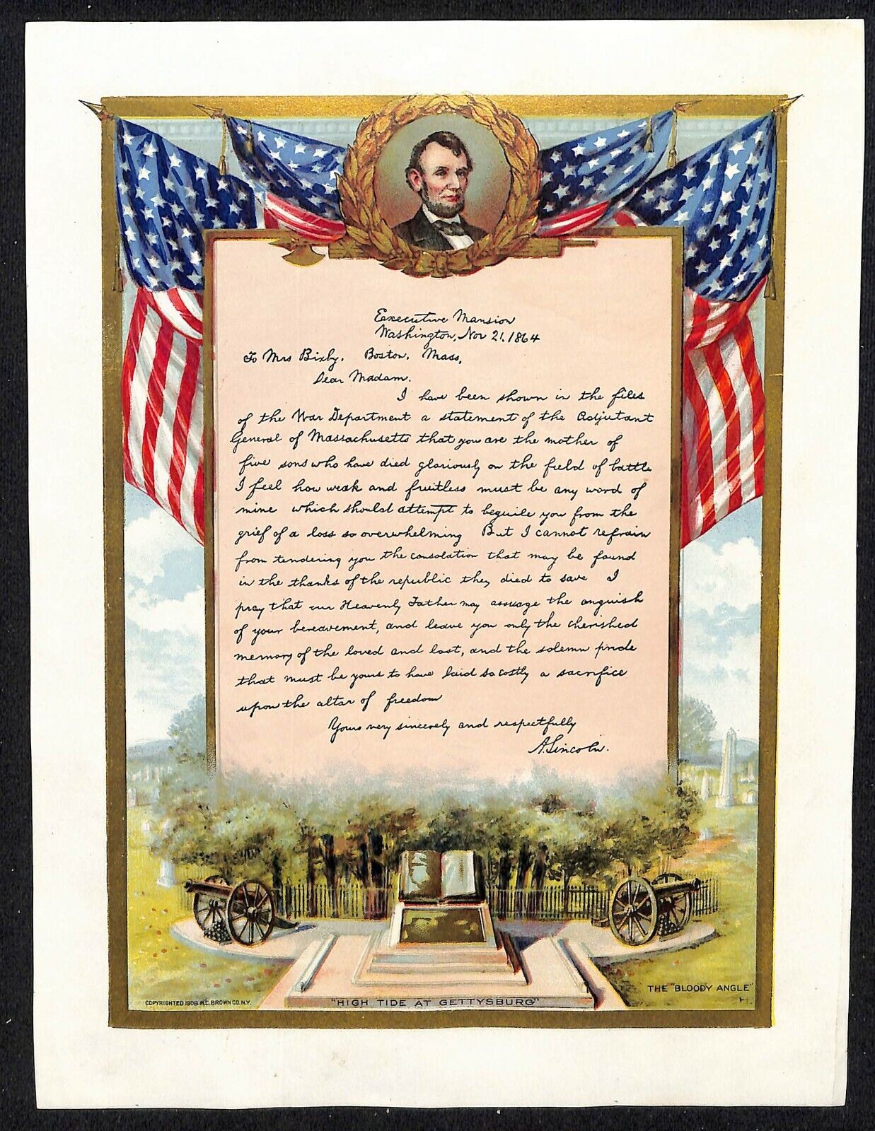 Scarce 1908 M.C. Brown & Co. Lincoln\'s Gettysburg Address Small Broadside 