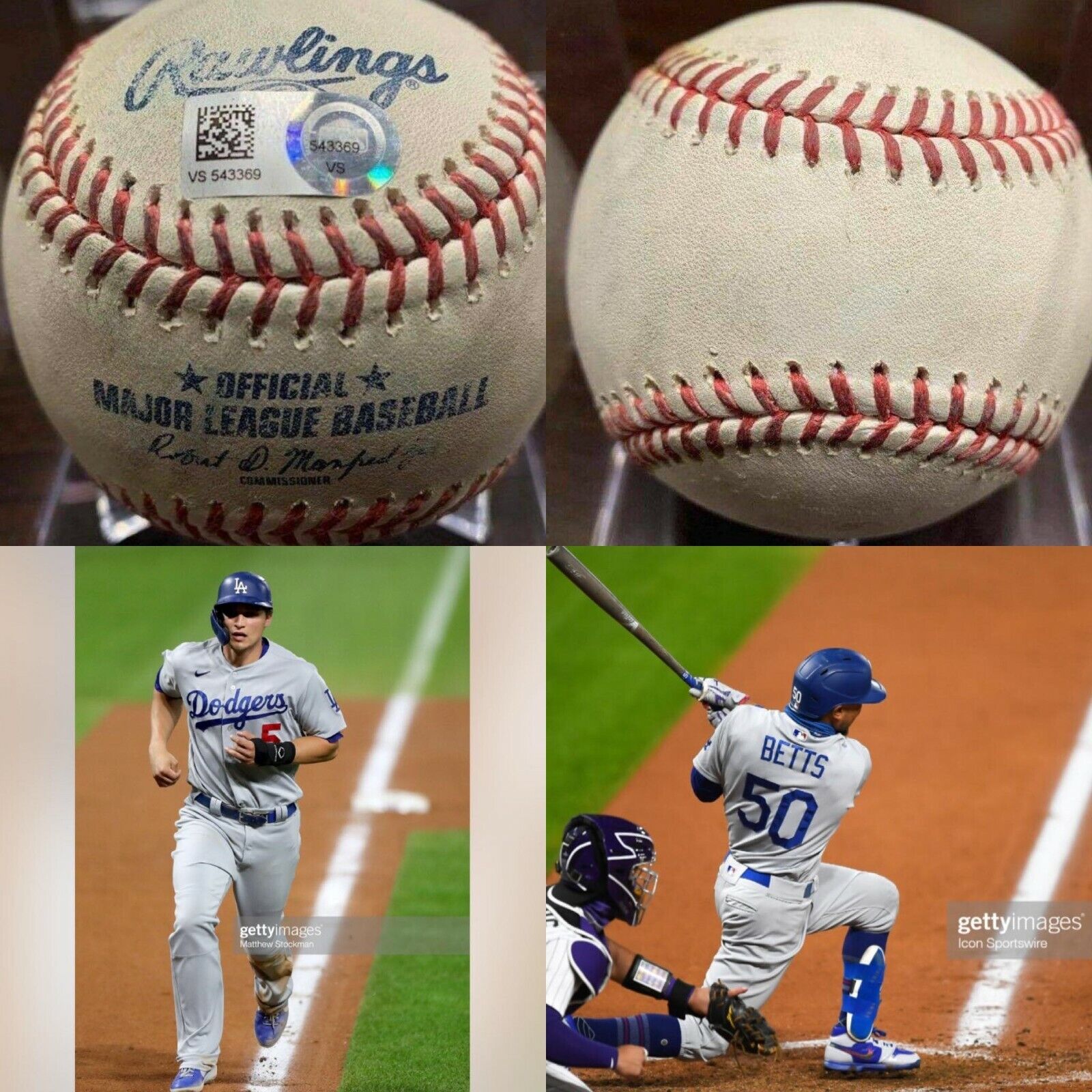 9/17/20 DODGERS GAME USED BASEBALL - MOOKIE BETTS SINGLE & COREY SEAGER DOUBLE 