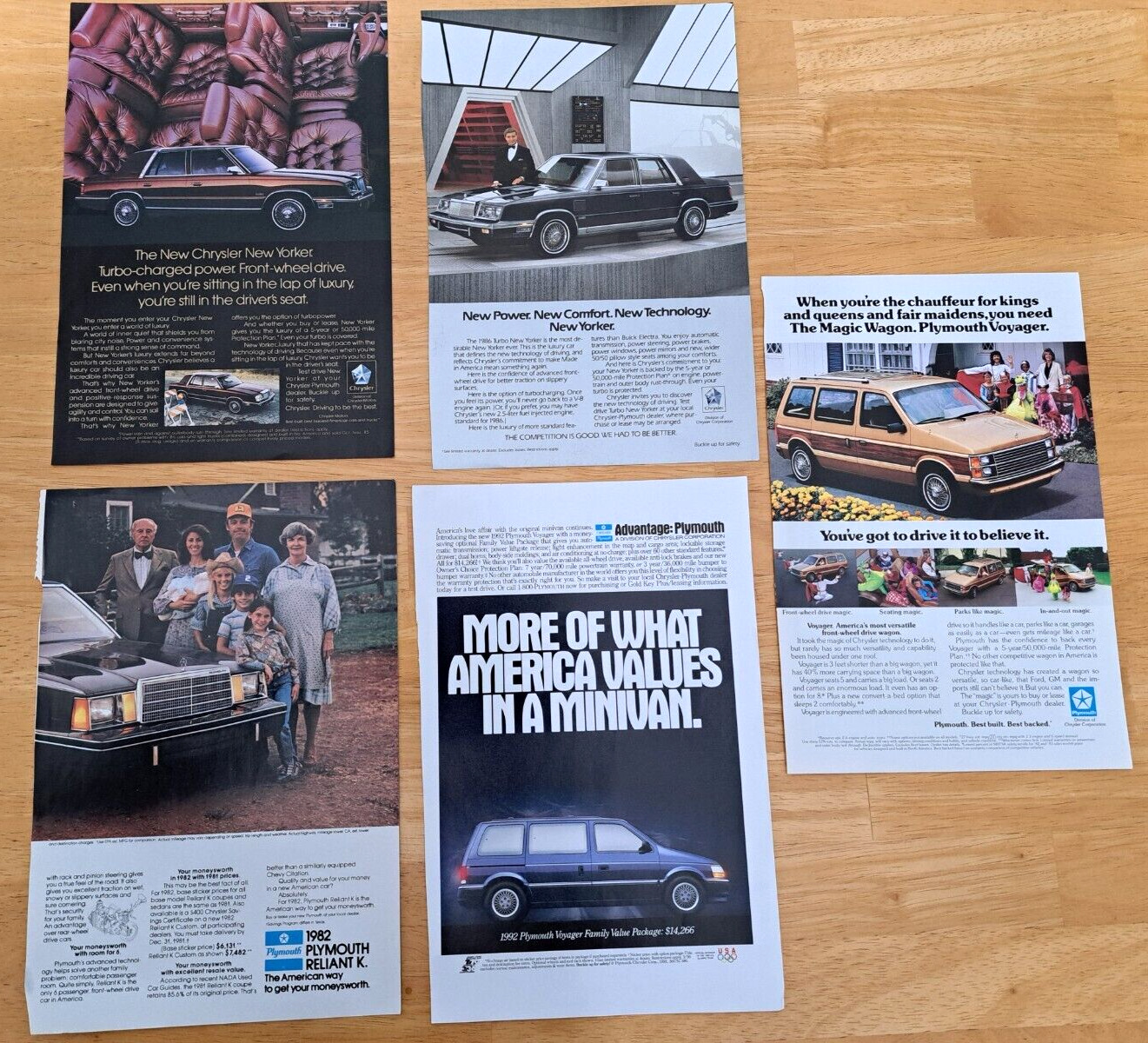 5 VTG 1980s/1990s Chrysler Plymouth Car Print Magazine Ads Richardo Montalban