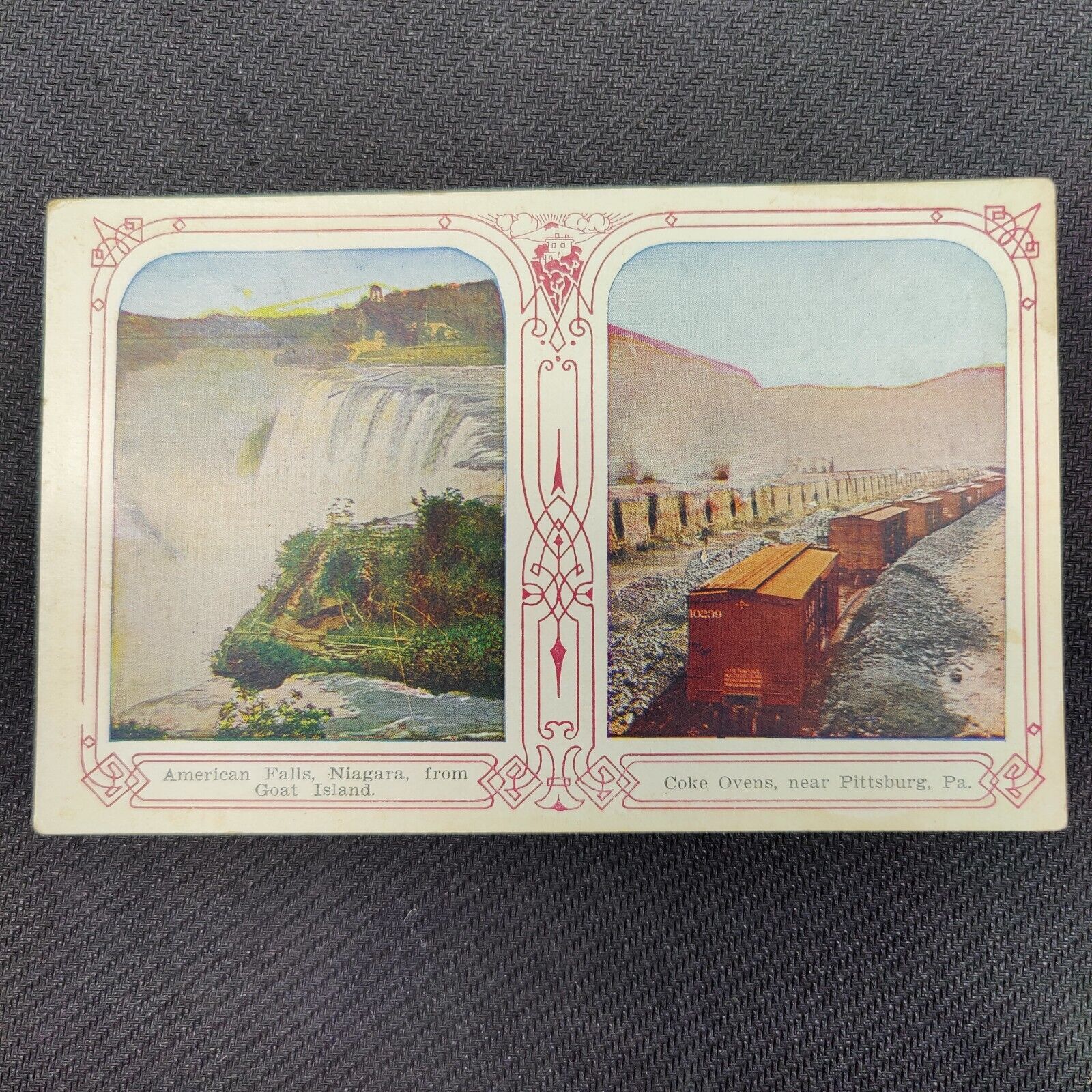 RARE Atq c. 1920s Postcard AMERICAN NIAGRA FALLS + PITTSBURG PA COKE OVENS